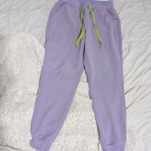 FIGS SCRUB PANTS Lavender Joggers with Lime Drawstring